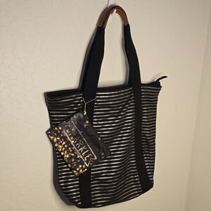 Striped Tote Bag w/ Matching Change Purse